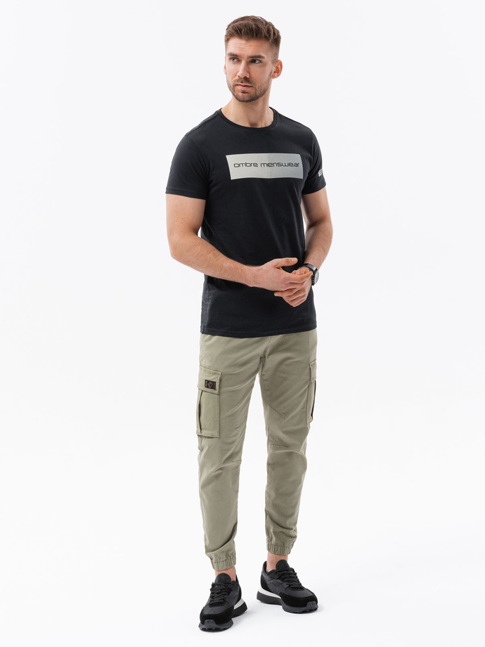 T-shirt męski bawełniany z nadrukiem - czarny V1 S1751