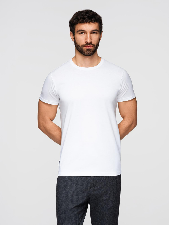 Męski klasyczny bawełniany T-shirt BASIC - biały V4 OM-TSBS-0236