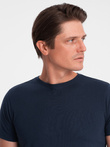 Klasyczny T-shirt męski bawełniany BASIC - granatowy V2 OM-TSBS-0146