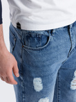 Męskie spodnie jeansowe taper fit z dziurami - niebieskie V3 P1028