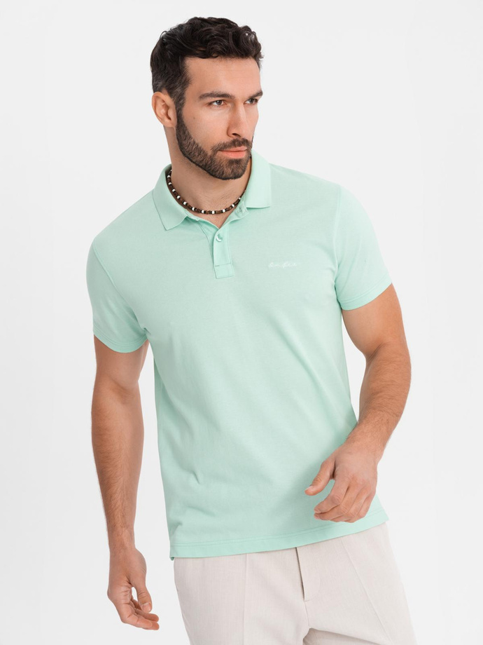 Koszulka polo z bawełnianej dzianiny pique – miętowa V1 OM-POSS-0103