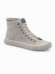 Wysokie buty męskie trampki z dekoracyjną lamówką – popielate V3 OM-FOTH-0158