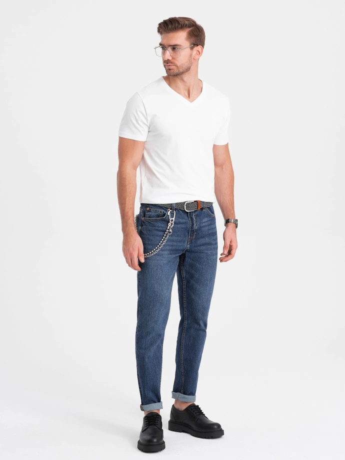 T-shirt męski V-NECK z elastanem - biały V1 OM-TSCT-0106