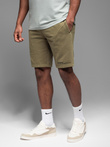 Dopasowane krótkie męskie spodenki dresowe z nadrukami – oliwkowe V4 OM-SRSK-0138