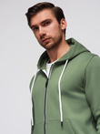 Bluza męska dresowa BASIC rozpinana z kapturem - zielona V3 OM-SSBZ-0178