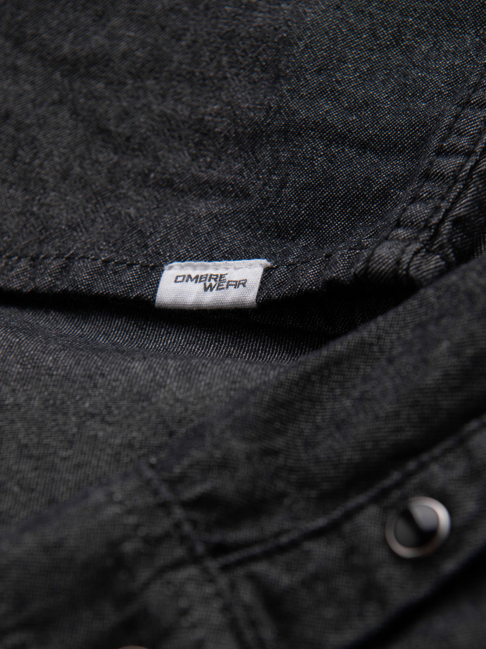 Koszula męska jeansowa na zatrzaski z kieszonkami - czarna V3 OM-SHDS-0210