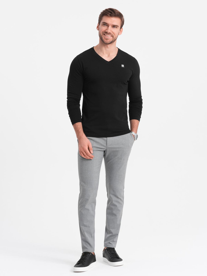 Komplet męskich longsleeve'ów SLIM FIT z dekoltem typu V i logotypem 2-pak – 2x czarny V5 Z103