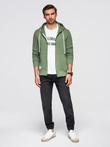 Bluza męska dresowa BASIC rozpinana z kapturem - zielona V3 OM-SSBZ-0178