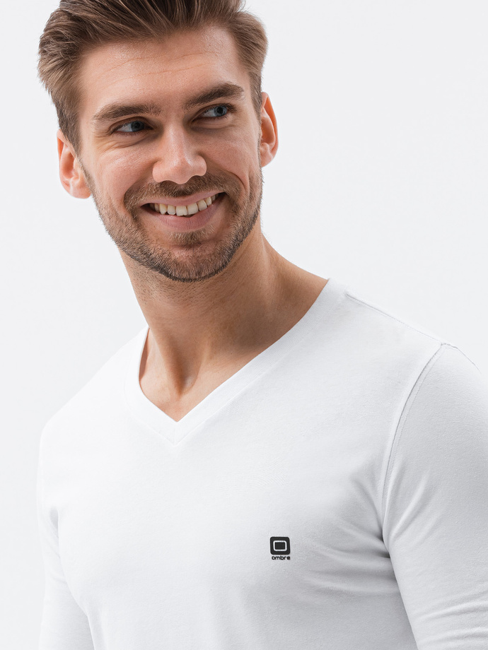 Klasyczny męski longsleeve z długimi rękawami - biały V1 L134