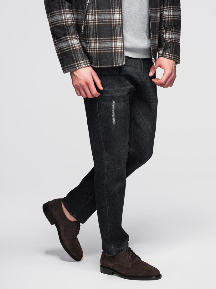 Spodnie męskie jeansowe z przetarciami REGULAR FIT - czarne V2 OM-PADP-0241