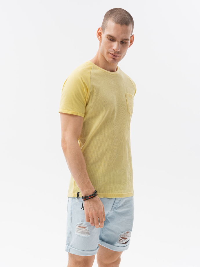 T-shirt męski bez nadruku - żółty S1182