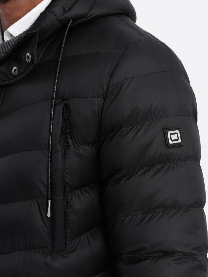 Kurtka męska zimowa parka pikowana - czarna V3 OM-JALJ-0100