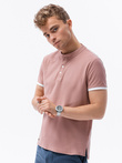 T-shirt męski polo bez kołnierzyka - różowy V7 S1381