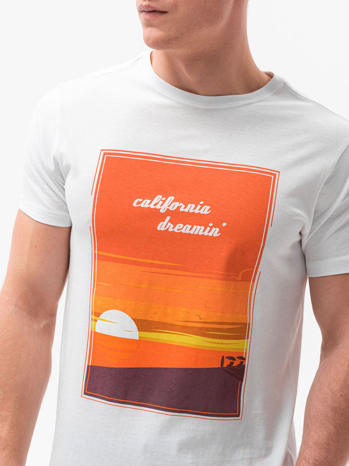 T-shirt męski z nadrukiem - biały V-1A S1434
