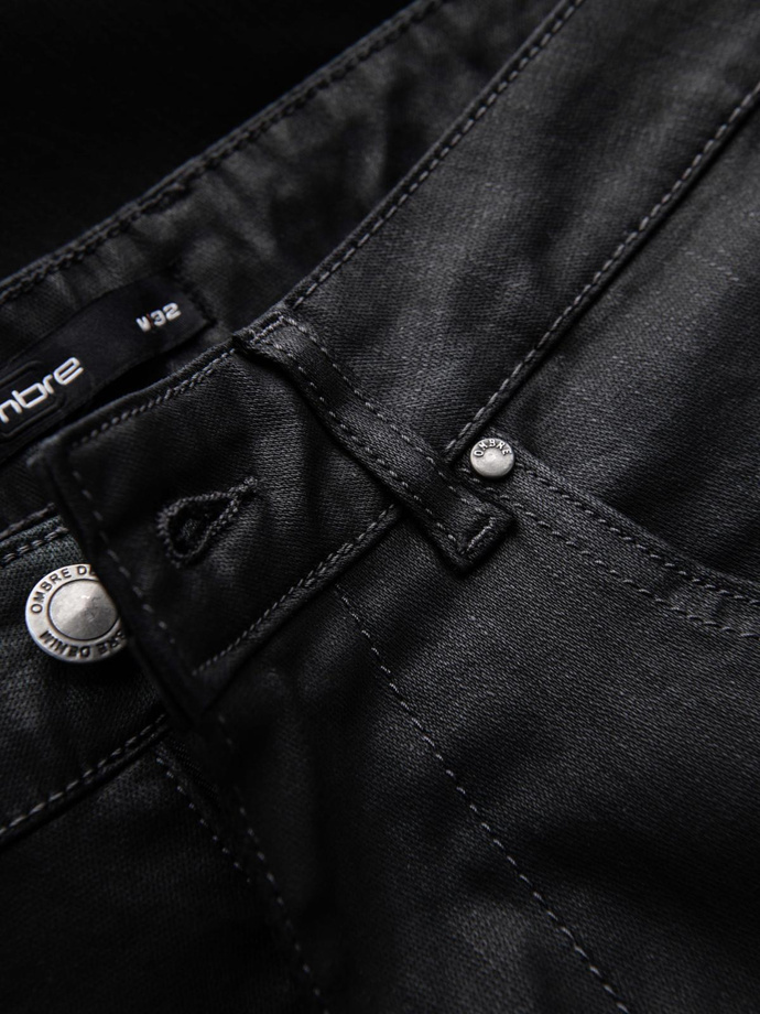 Męskie woskowane spodnie jeansowe SLIM FIT – czarne V3 OM-PADP-0149