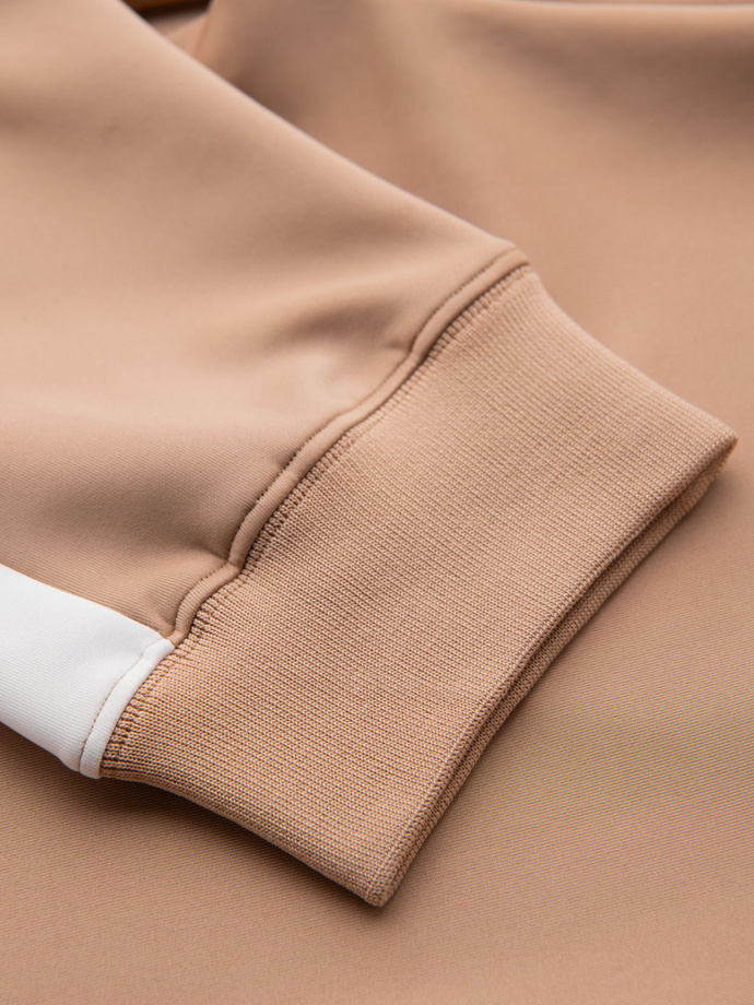 Męskie dresowe spodnie joggery z kontrastowymi lampasami – beżowe V4 OM-PASK-0229