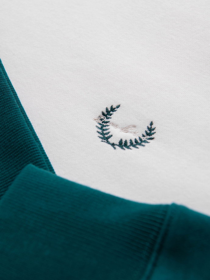 Bluza męska kontrastowa z reglanowym rękawem - kremowo-ciemnozielona V1  OM-SSNZ-0239