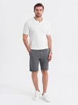 Męskie krótkie spodenki na gumce ze strukturalnej dzianiny – grafitowe V3 OM-SRCS-0177