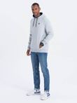 Bluza męska z kapturem z kieszenią na zamek - szary melanż V5 OM-SSNZ-22FW-006