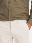 Jednolite spodnie chino męskie SLIM FIT – beżowe V2 OM-PACP-0183