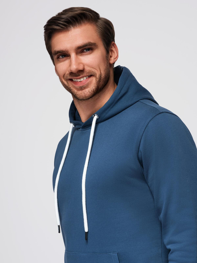 Bluza męska dresowa BASIC kangurka z kapturem - granatowa V4 B1674