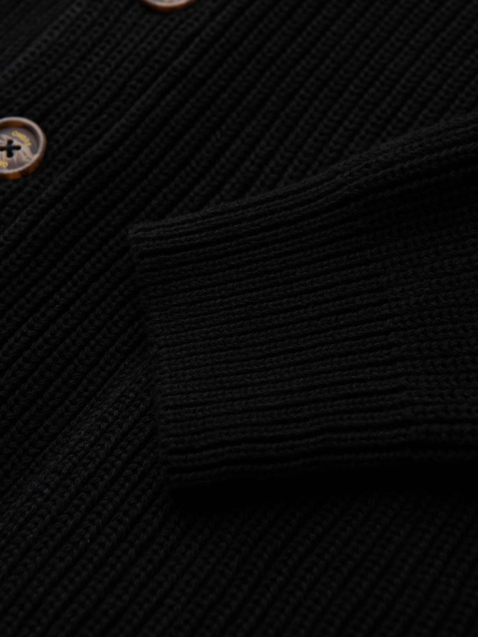 Sweter bawełniany męski  kardigan z szalowym kołnierzem - czarny V4 OM-SWCD-0153