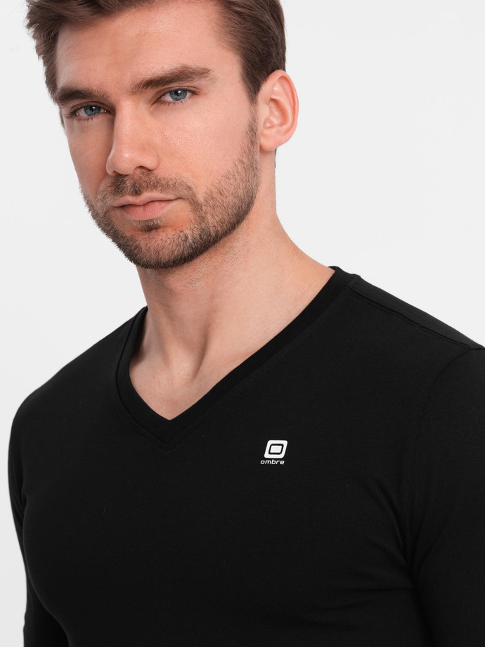 Komplet męskich longsleeve'ów SLIM FIT z dekoltem typu V i logotypem 2-pak – mix biały/czarny V2 Z103