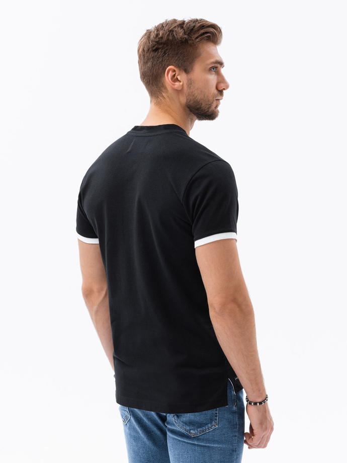 T-shirt męski polo bez kołnierzyka - czarny V8 S1381