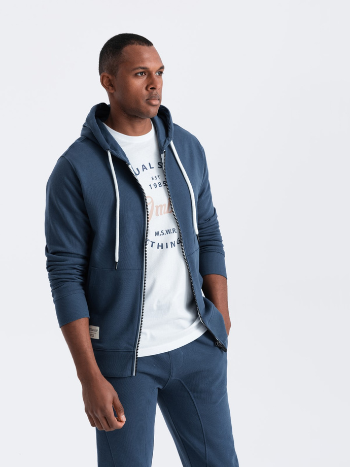 Komplet męski dresowy spodnie joggery + bluza rozpinana – ciemnoniebieski V4 Z82