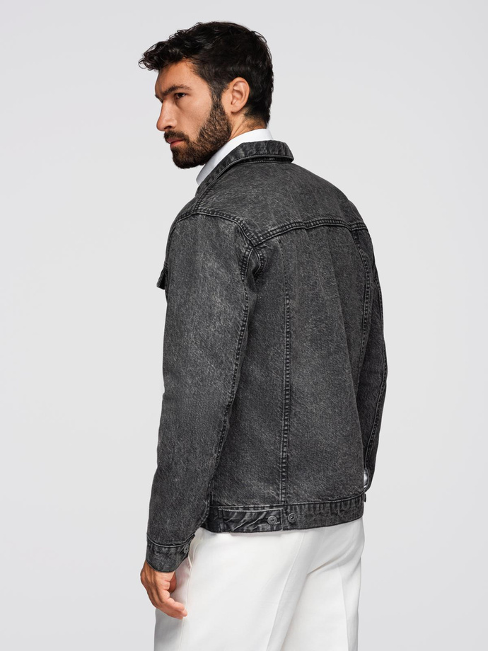 Męska kurtka jeansowa katana z washem – czarna V3 OM-JADJ-0219