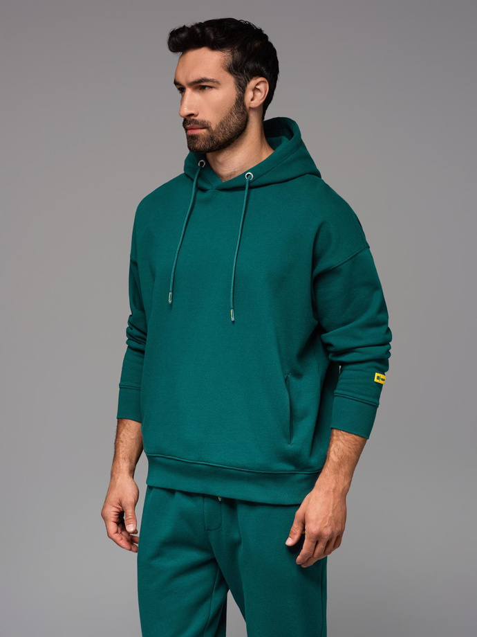Dresowa bluza unisex z kieszeniami i kapturem – ciemnozielona V17 OU-SNBC-0105
