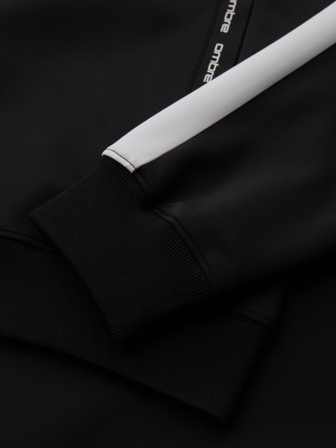 Męska rozpinana bluza z kapturem i lampasami - czarna V1 OM-SSZP-0210