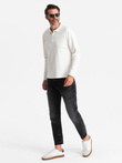 Męski longsleeve polo z zapinanym na zamek kołnierzykiem – biały V1 OM-POLS-0130