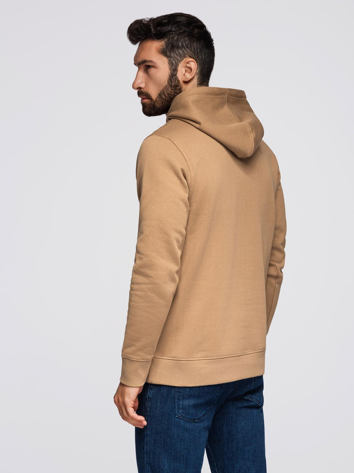 Męska bluza dresowa BASIC kangurka z kapturem - brązowa V2 B1674