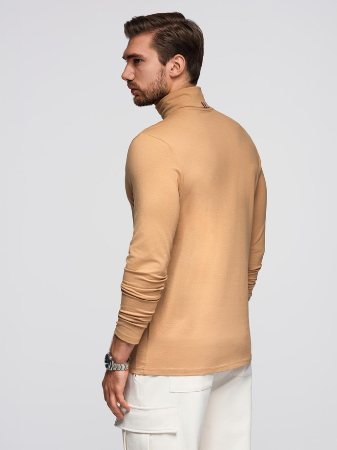 Męski longsleeve gładki z golfem - jasnobrązowy V5 OM-LSCL-0130