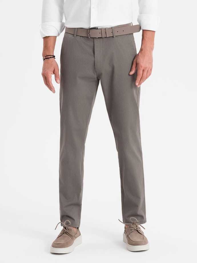 Spodnie męskie chino REGULAR FIT z delikatną strukturą – szare V1  OM-PACP-0184