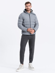 Kurtka męska pikowana z kontrastowymi zamkami - szara V2 C451