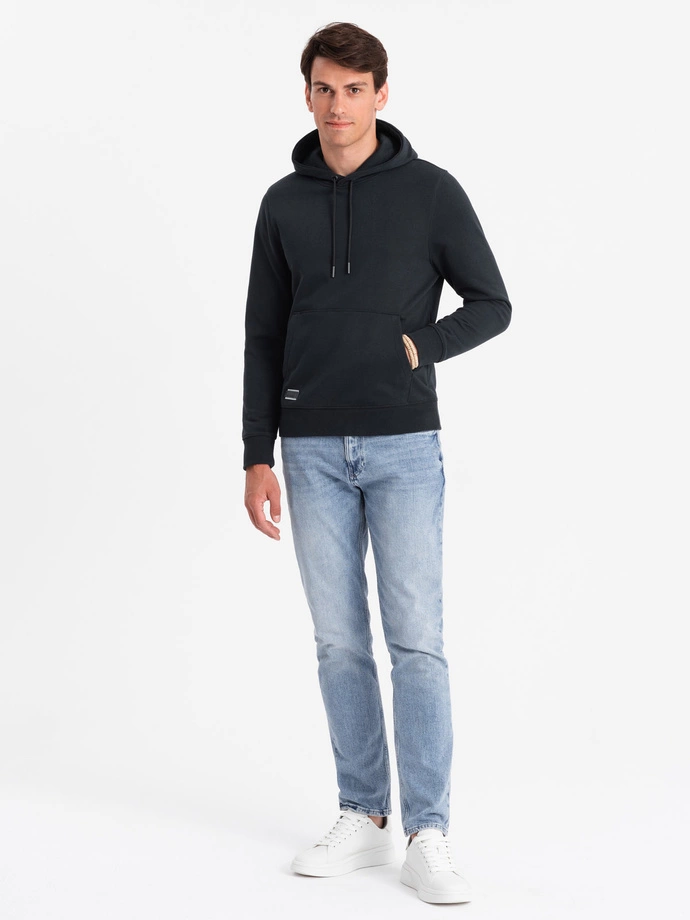Męska dresowa bluza kangurka z kapturem BASIC – czarna V9 OM-SSBN-0161