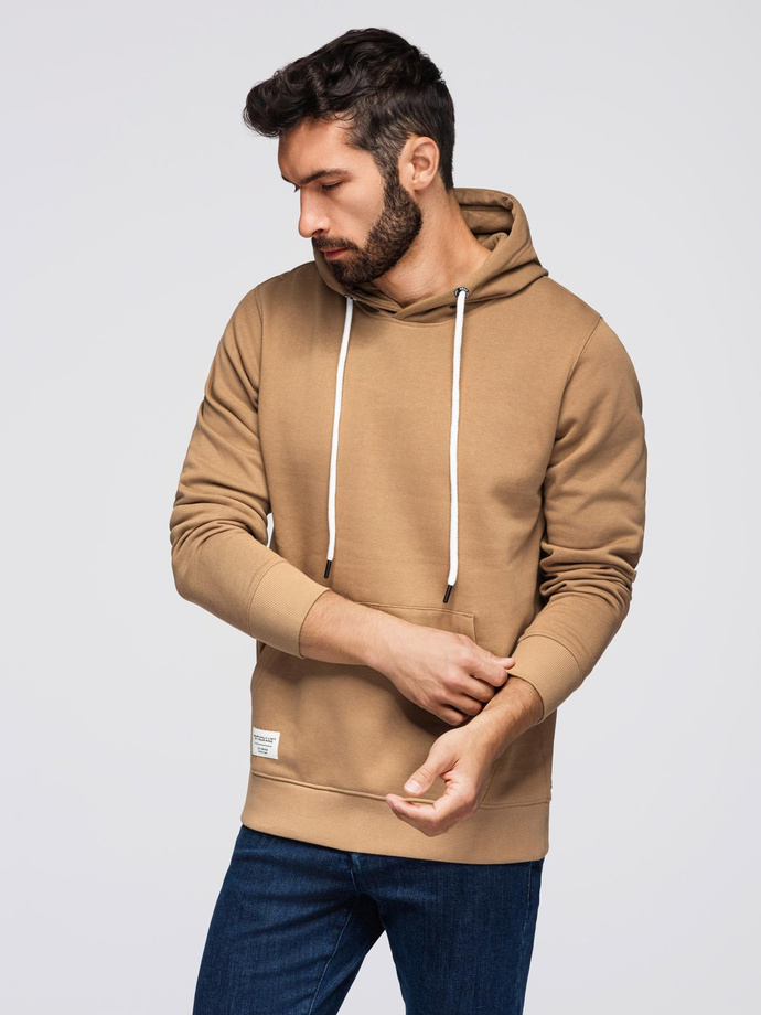 Męska bluza dresowa BASIC kangurka z kapturem - brązowa V2 B1674