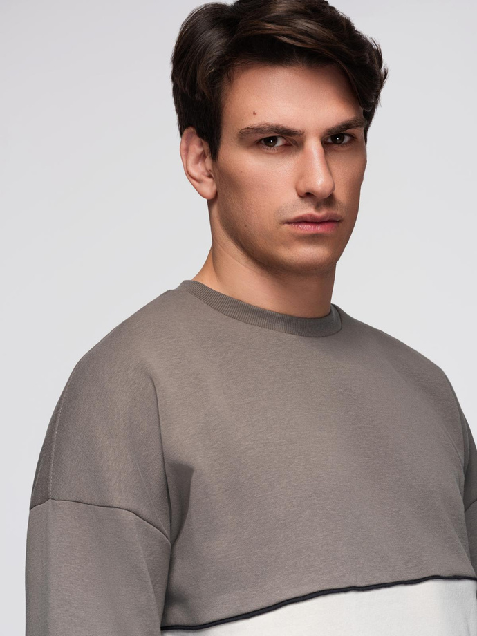 Bluza męska OVERSIZE z kontrastowym łączeniem kolorów - khaki V7 OM-SSNZ-0130