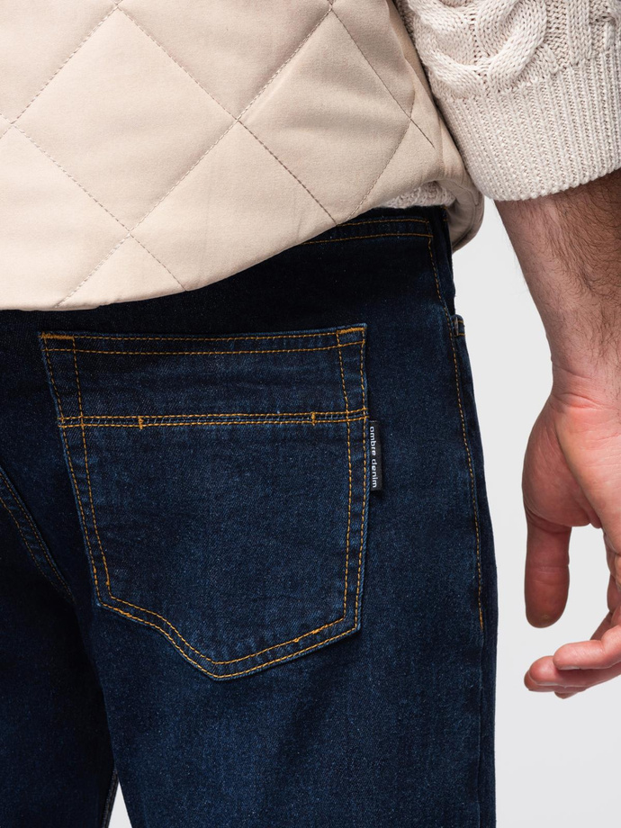 Spodnie męskie jeansowe z przetarciami REGULAR FIT - ciemnoniebieskie V4 OM-PADP-0241