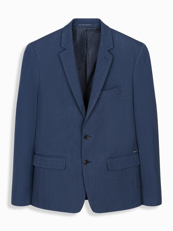 Elegancka marynarka męska SLIM FIT z rayonem – ciemnoniebieska V3 OM-BLZB-0135