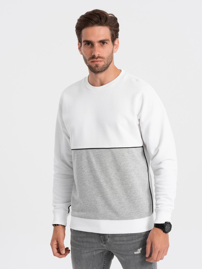 Bluza męska OVERSIZE z kontrastowym łączeniem kolorów - biało-szara V1 B1673