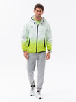 Kurtka męska w stylu sportowym z gradientem – biało-limonkowa V1 OM-JANP-0104