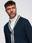Sweter męski kardigan z szalowym kołnierzem w stylu preppy - granatowy V4 OM-SWCD-0152