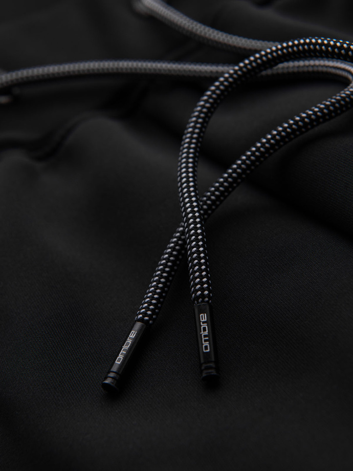 Dresowe męskie spodnie joggery z kontrastowymi lampasami – czarne V1 OM-PASK-0229