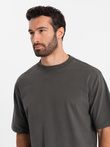 Męski t-shirt bawełniany LOOSE FIT z okrągłym dekoltem – szarozielony V3 OM-TSBC-0234