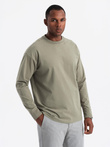 Bawełniany longsleeve męski LOOSE FIT z okrągłym dekoltem – khaki V4 OM-LSBC-0129