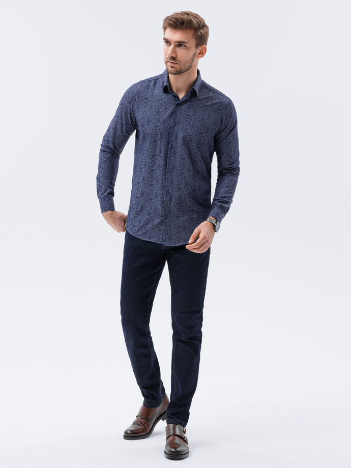 Koszula męska elegancka z długim rękawem - granatowa K591