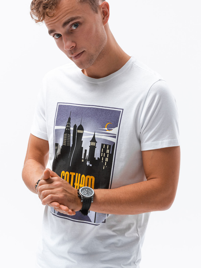T-shirt męski z nadrukiem - biały V-4A S1434